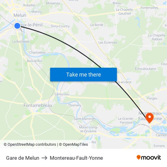 Gare de Melun to Montereau-Fault-Yonne map