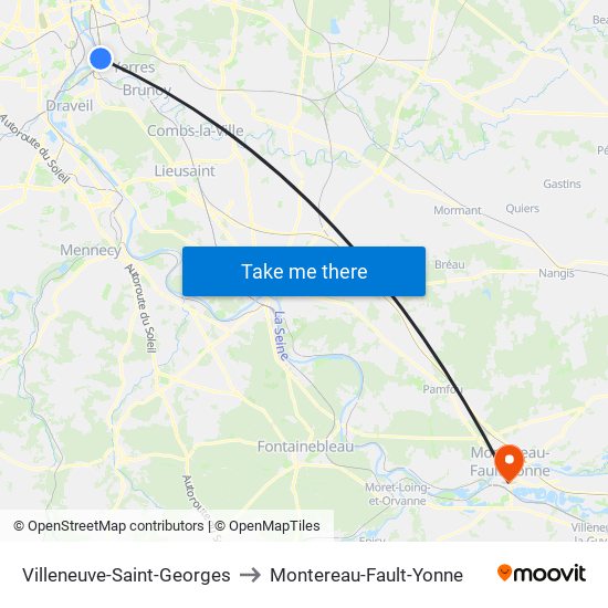 Villeneuve-Saint-Georges to Montereau-Fault-Yonne map
