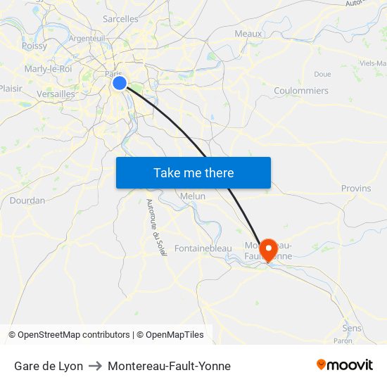 Gare de Lyon to Montereau-Fault-Yonne map