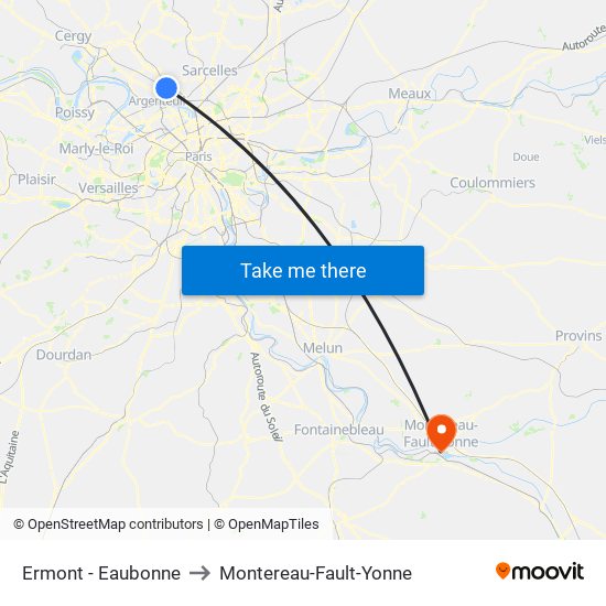 Ermont - Eaubonne to Montereau-Fault-Yonne map