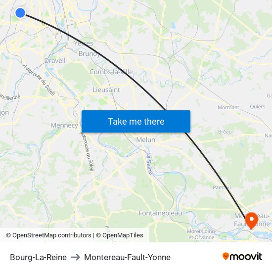 Bourg-La-Reine to Montereau-Fault-Yonne map