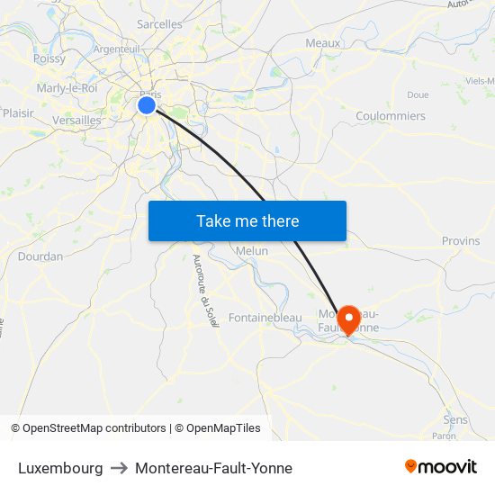 Luxembourg to Montereau-Fault-Yonne map