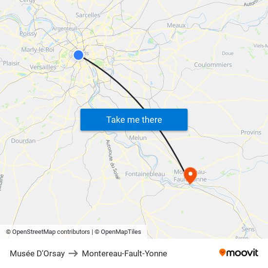 Musée D'Orsay to Montereau-Fault-Yonne map