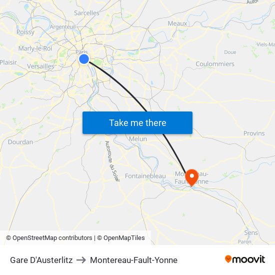 Gare D'Austerlitz to Montereau-Fault-Yonne map