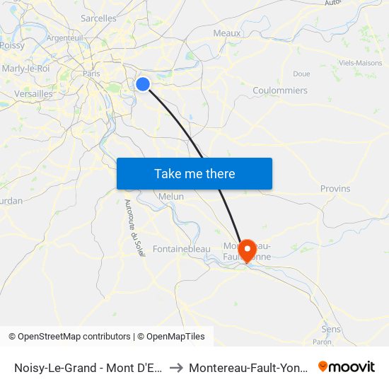 Noisy-Le-Grand - Mont D'Est to Montereau-Fault-Yonne map