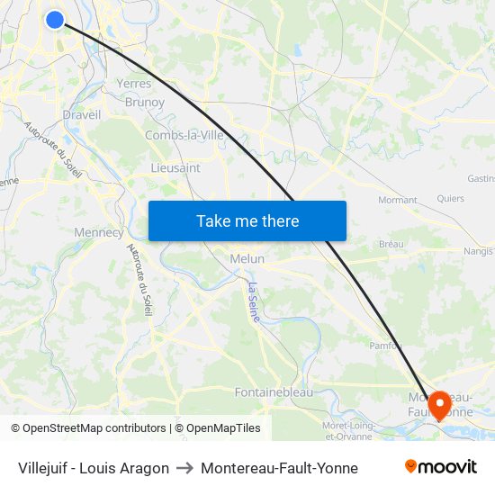 Villejuif - Louis Aragon to Montereau-Fault-Yonne map
