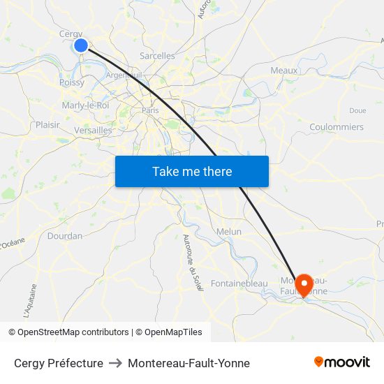 Cergy Préfecture to Montereau-Fault-Yonne map