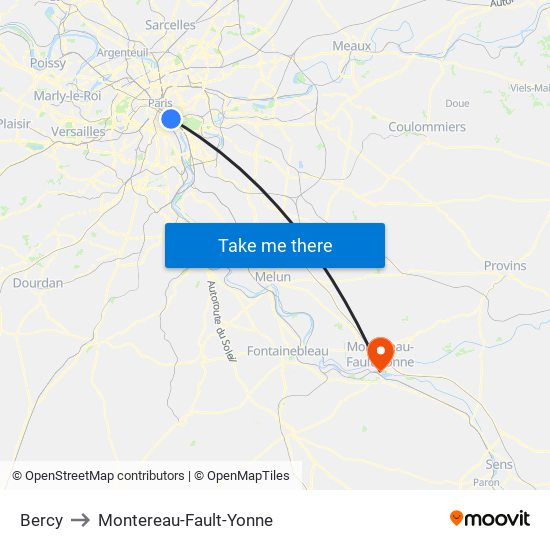 Bercy to Montereau-Fault-Yonne map