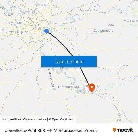 Joinville-Le-Pont RER to Montereau-Fault-Yonne map