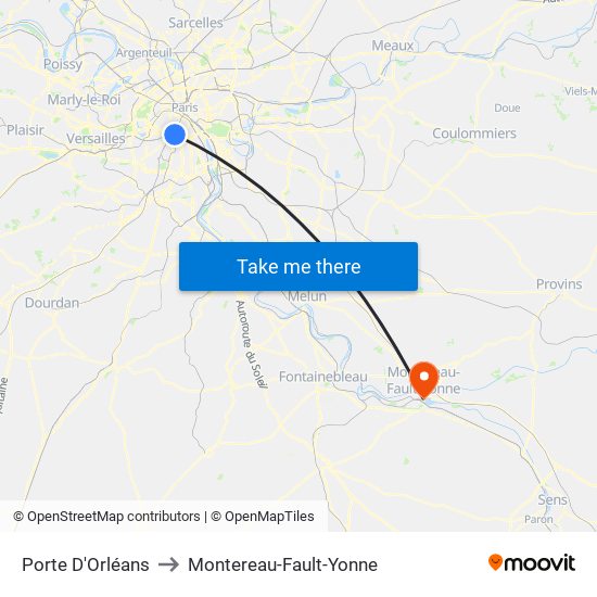 Porte D'Orléans to Montereau-Fault-Yonne map