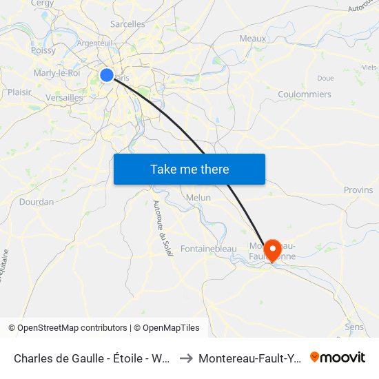 Charles de Gaulle - Étoile - Wagram to Montereau-Fault-Yonne map