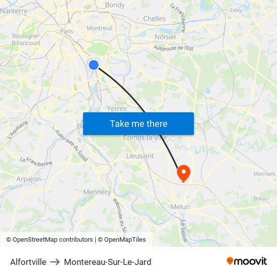 Alfortville to Montereau-Sur-Le-Jard map
