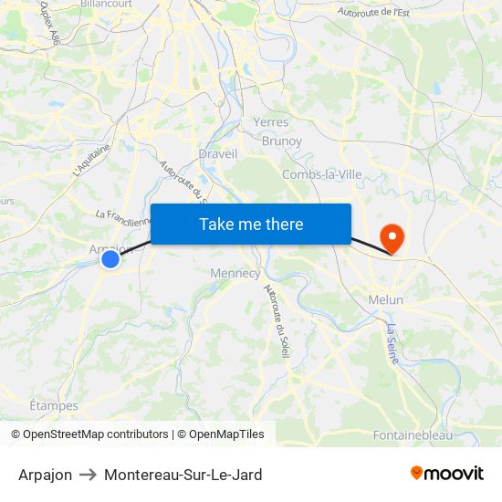 Arpajon to Montereau-Sur-Le-Jard map