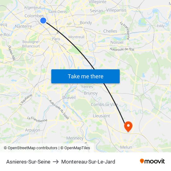 Asnieres-Sur-Seine to Montereau-Sur-Le-Jard map