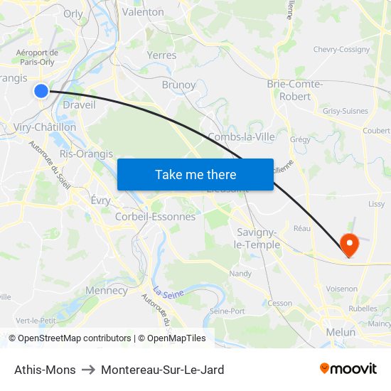 Athis-Mons to Montereau-Sur-Le-Jard map