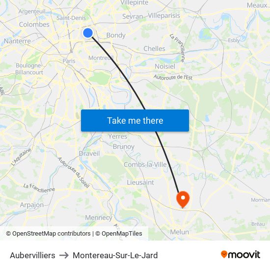 Aubervilliers to Montereau-Sur-Le-Jard map