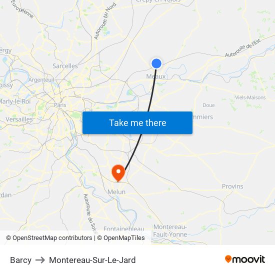 Barcy to Montereau-Sur-Le-Jard map