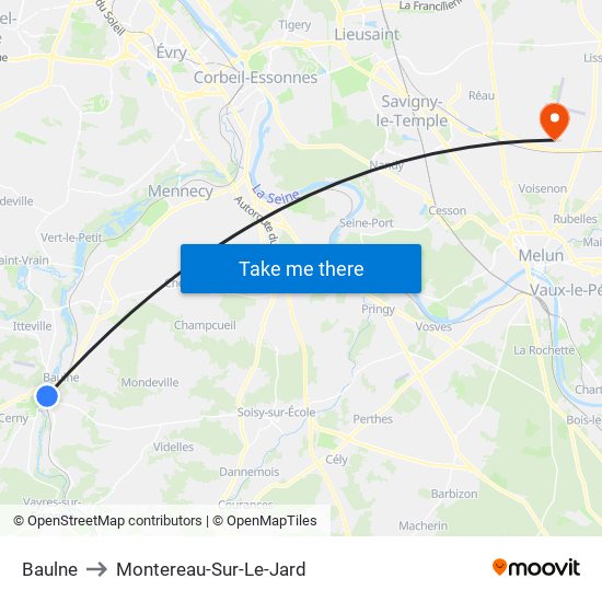 Baulne to Montereau-Sur-Le-Jard map