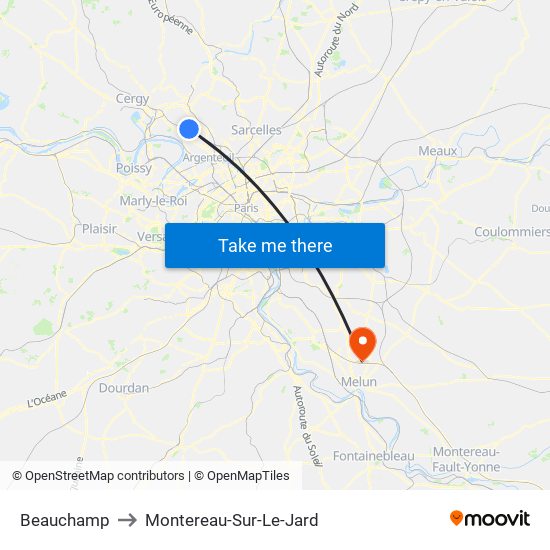 Beauchamp to Montereau-Sur-Le-Jard map