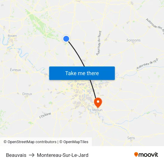 Beauvais to Montereau-Sur-Le-Jard map