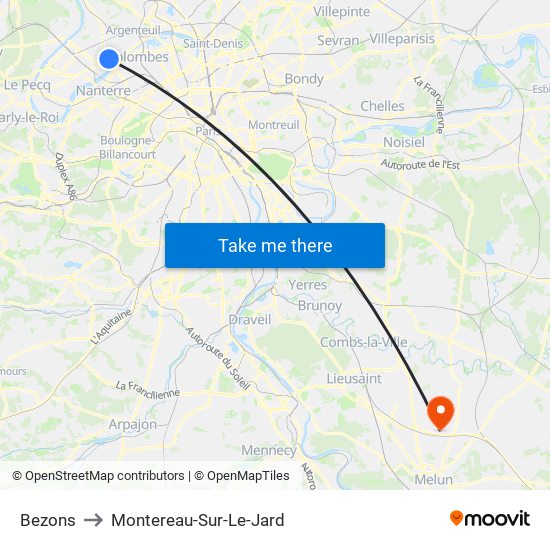 Bezons to Montereau-Sur-Le-Jard map