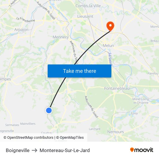 Boigneville to Montereau-Sur-Le-Jard map