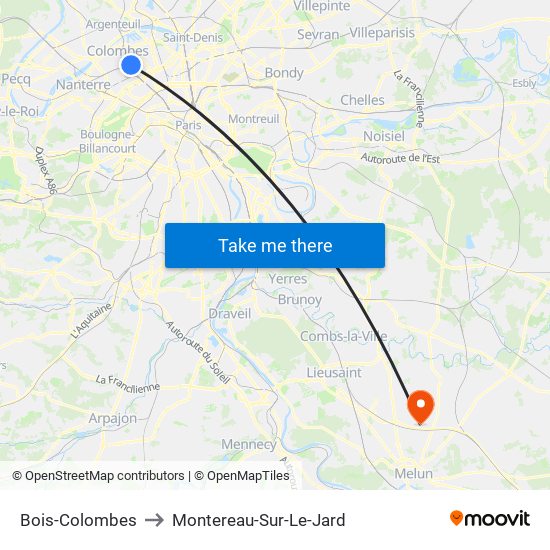 Bois-Colombes to Montereau-Sur-Le-Jard map