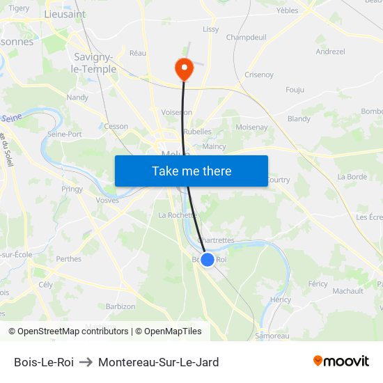 Bois-Le-Roi to Montereau-Sur-Le-Jard map