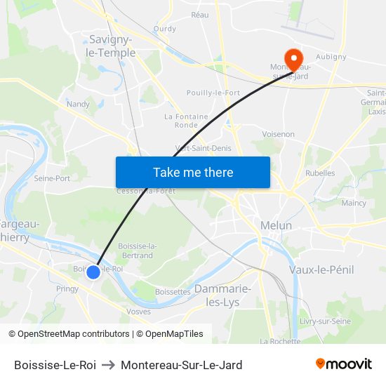 Boissise-Le-Roi to Montereau-Sur-Le-Jard map