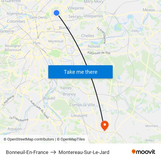 Bonneuil-En-France to Montereau-Sur-Le-Jard map