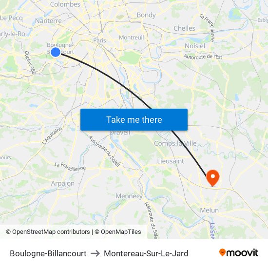 Boulogne-Billancourt to Montereau-Sur-Le-Jard map