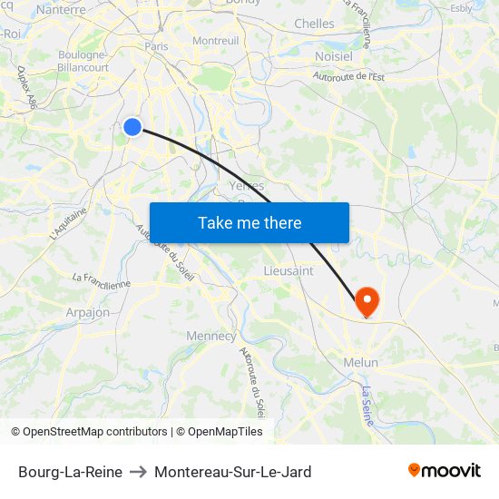 Bourg-La-Reine to Montereau-Sur-Le-Jard map