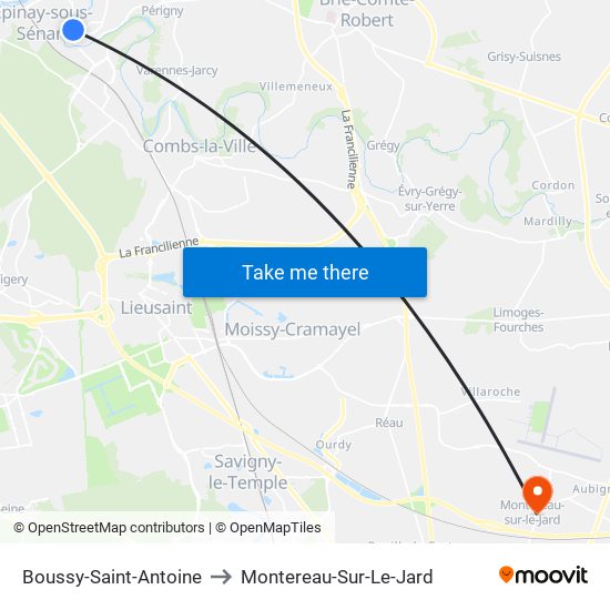 Boussy-Saint-Antoine to Montereau-Sur-Le-Jard map