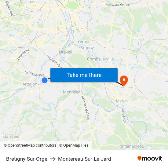 Bretigny-Sur-Orge to Montereau-Sur-Le-Jard map