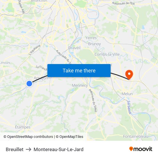 Breuillet to Montereau-Sur-Le-Jard map