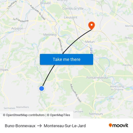 Buno-Bonnevaux to Montereau-Sur-Le-Jard map