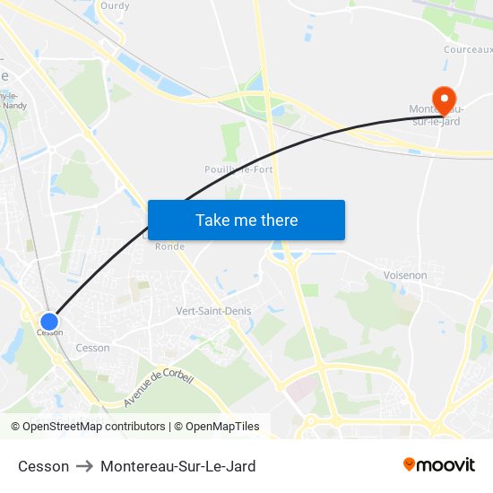 Cesson to Montereau-Sur-Le-Jard map