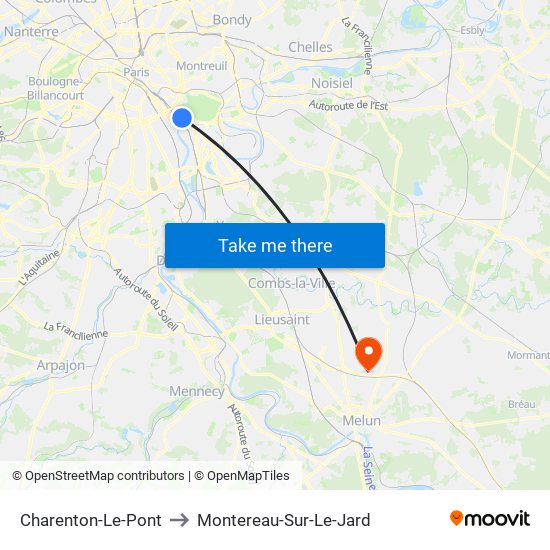 Charenton-Le-Pont to Montereau-Sur-Le-Jard map