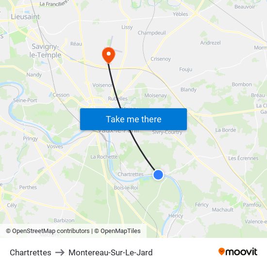 Chartrettes to Montereau-Sur-Le-Jard map