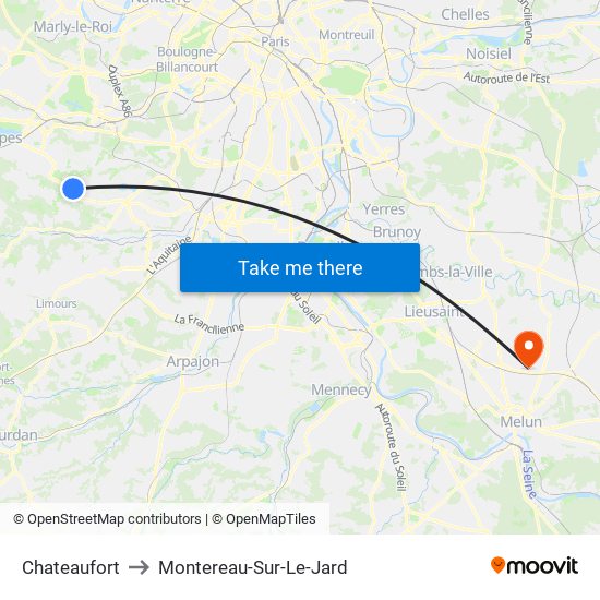 Chateaufort to Montereau-Sur-Le-Jard map