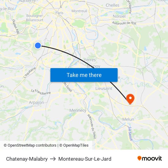 Chatenay-Malabry to Montereau-Sur-Le-Jard map