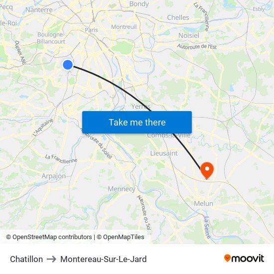 Chatillon to Montereau-Sur-Le-Jard map