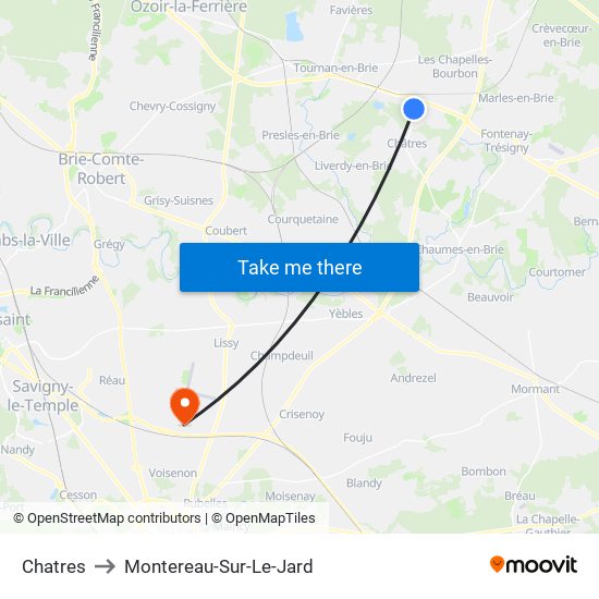 Chatres to Montereau-Sur-Le-Jard map