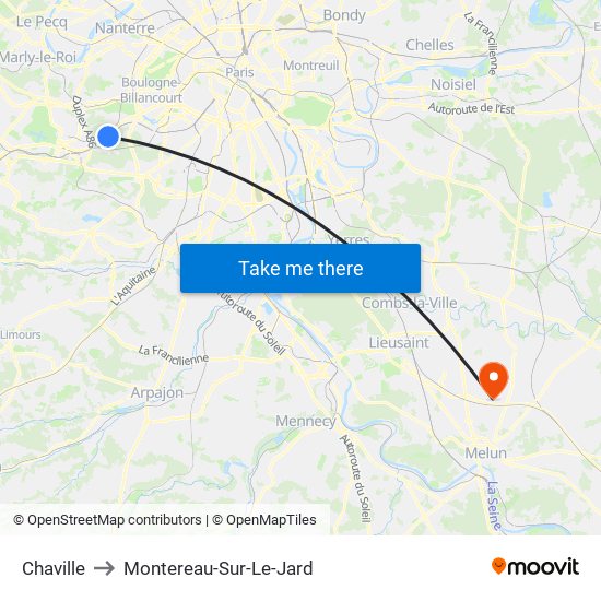 Chaville to Montereau-Sur-Le-Jard map