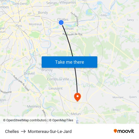 Chelles to Montereau-Sur-Le-Jard map
