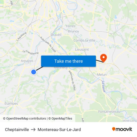 Cheptainville to Montereau-Sur-Le-Jard map