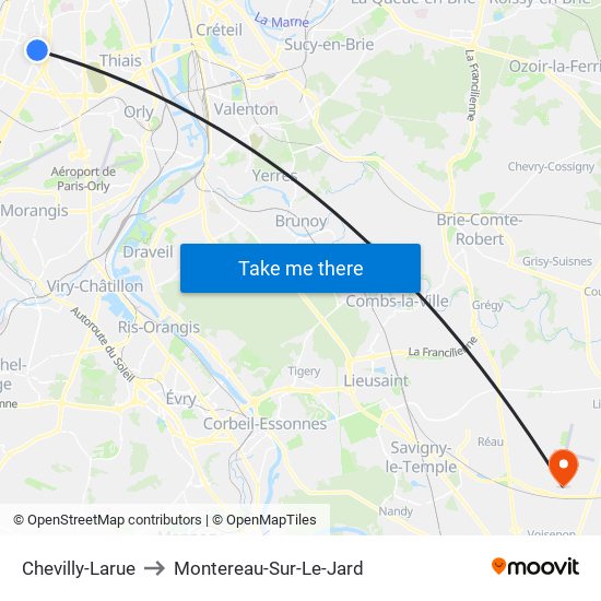 Chevilly-Larue to Montereau-Sur-Le-Jard map