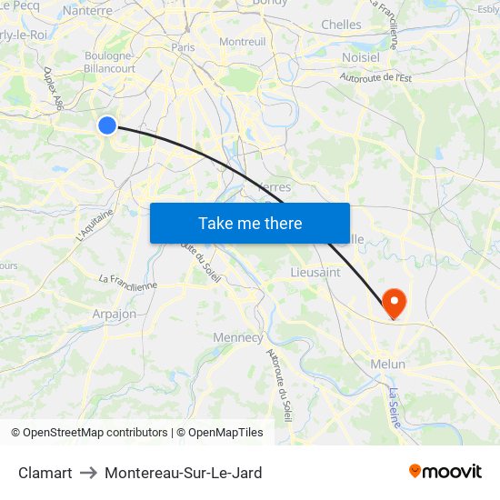 Clamart to Montereau-Sur-Le-Jard map