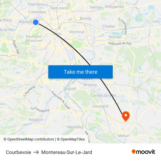 Courbevoie to Montereau-Sur-Le-Jard map