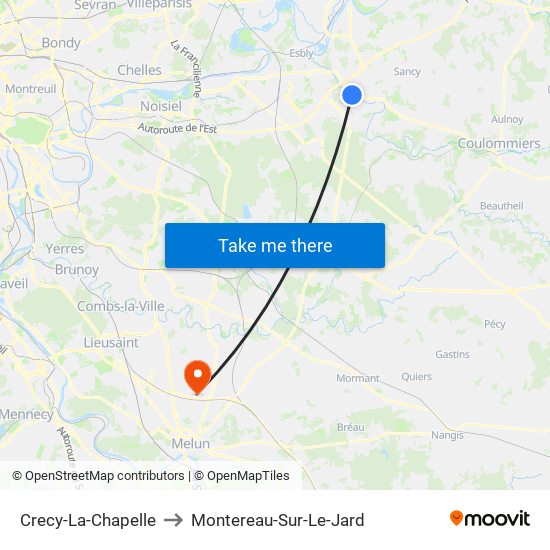 Crecy-La-Chapelle to Montereau-Sur-Le-Jard map
